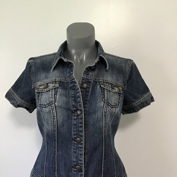 Esprit Short Sleeve Drop Waist Denim Mini Dress Size 8 - Picture 2 of 14